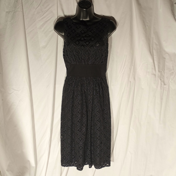 SHOSHANNA Navy & Silver Lace Fit & Flare Dress - Picture 9 of 10